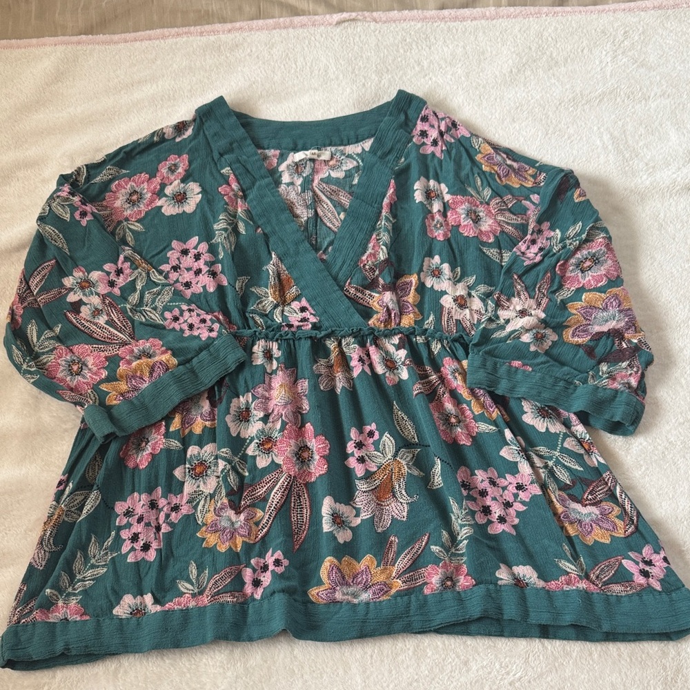 Floral Kids Top in Teal and Pink